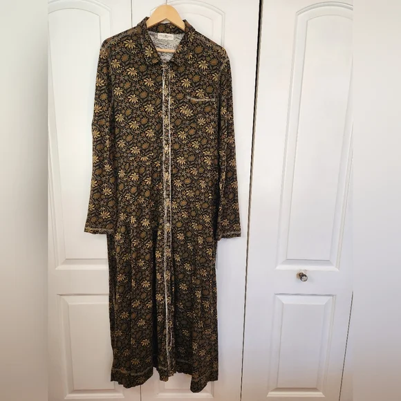 Natural Life Christa Knit Cotton Maxi Dress Black Tan Daisies Size XL - Picture 2 of 14